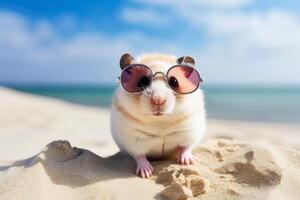 generativ ai Illustration von ein süß Hamster beim das Strand foto