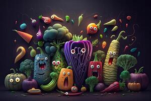 komisch süß Gemüse im Karikatur Stil. Gemüse mischen. generativ ai. foto