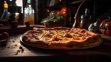 Blauflügel perfekt Essen Fotografie von ein Pizza geschnitten perfekt generiert mit ai foto