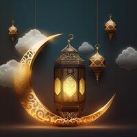 golden Ramadan kareem Banner mit Mond, generativ ai foto