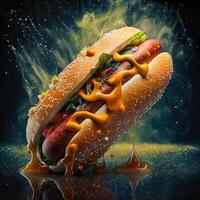 lecker heiß Hund mit Ketchup und Gelb Senf. generativ ai. foto