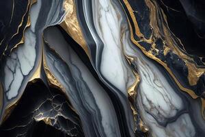Luxus Marmor Textur Hintergrund Weiß schwarz Gold. natürlich Stein Farbe Material Muster generativ ai foto
