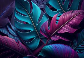 tropisch bunt Palme Blätter. exotisch Hintergrund. Illustration. generativ ai foto