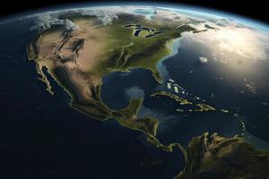Oberfläche von das Planet Erde angesehen von ein Satellit, konzentriert auf Süd Amerika, Anden Kordilleren und Amazonas Regenwald foto