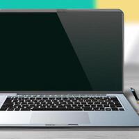 modern Fachmann Laptop installieren im ein zeitgenössisch Büro. generativ ai foto