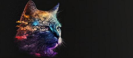 abstrakt Tier Katze Porträt mit bunt doppelt Exposition malen. generativ ai. foto