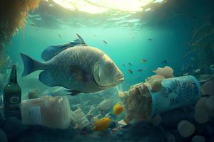 Müll im das Ozean, ökologisch Konzept, ai Generation foto