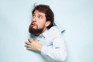 unzufrieden Mann Gesten mit Hand Emotionen Werdegang Büro Arbeit foto