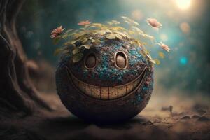 froh Erde Charakter lachend Hintergrund, glücklich Erde Tag, Welt Lachen Tag. generativ ai foto