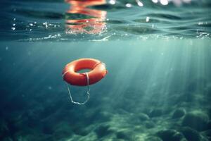 Orange Leben Boje im das Meer Wasser generativ ai foto