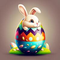 süß Ostern Hase Sitzung mit Ostern Eier ai generativ Bilder zum Ostern Tag foto