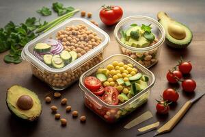 gesund Mahlzeit prep mit Hähnchen. ai generiert foto