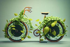 Fahrrad bedeckt mit Grün Blatt Ranke, Öko und Umgebung Konzept, nachhaltig Transport und Reise foto