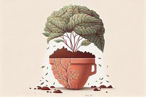 Gehirn geformt Pflanze wachsend von Terrakotta Topf wunderlich foto