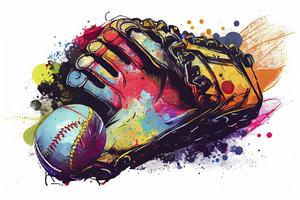 Baseball Handschuh mit Ball von ein Spritzen von Aquarell, Hand gezeichnet skizzieren foto