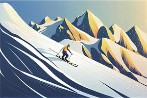 fortgeschritten Skifahrer Folien in der Nähe von Berg bergab. Sport Abstammung auf Ski im Berge Hügel foto