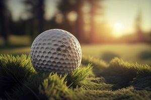 Golf Ball auf Tee im ein schön Golf Kurs mit Morgen sonnenschein.bereit zum Golf im das zuerst kurz foto