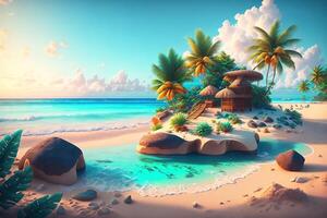 das perfekt Platz zu entspannen auf ein tropisch Strand durch ai generiert foto