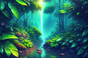 Regen Wald Hintergrund durch ai generiert foto
