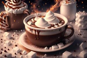 Tasse von heiß Schokolade mit Marshmallows durch ai generiert foto