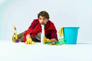 Reiniger Reinigung liefert Fußboden Waschen Hausarbeit Lebensstil foto