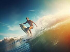 Surfer im Ozean. Illustration ai generativ foto