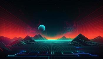 einfach minimalistisch retro Farbe modisch Hintergrund abstrakt bunt Hintergrund Hintergrund. künstlerisch Digital Kunst 3d Rendern geometrisch Linie Streifen Bar Element Design Material. Panorama- Berg Planet. foto