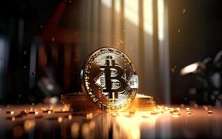 Kryptowährung golden Bitcoin Münze. generativ ai. foto