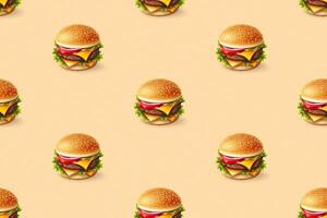 3d Design Cheeseburger nahtlos Muster Über Beige Hintergrund. generativ ai. foto