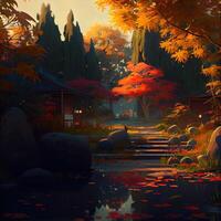 Herbst japanisch Garten - - ai generiert foto