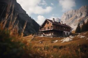 Hütte im Natur. Hütte im Berge. generativ ai foto