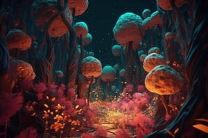 abstrakt Karikatur Wald magisch Fantasie Landschaft Hintergrund generativ ai foto