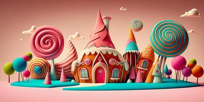 generativ ai Illustration von ein süß Süßigkeiten Dorf foto