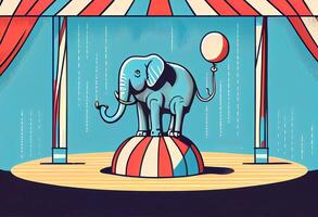 das Elefant im das Zirkus führt aus ein Trick. ai generiert foto
