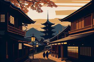 alt japanisch Dorf eben Illustration. ai generiert foto
