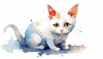 Aquarell süß Katze Weiß Hintergrund mit generativ ai foto