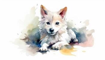 Aquarell süß Hund Weiß Hintergrund mit generativ ai foto