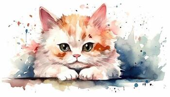 Aquarell süß Katze Weiß Hintergrund mit generativ ai foto