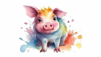 Aquarell süß Schwein Weiß Hintergrund mit generativ ai foto