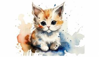 Aquarell süß Katze Weiß Hintergrund mit generativ ai foto