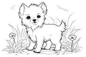 Färbung Seite Gliederung von Karikatur süß wenig Hündchen Hund. Illustration Färbung Buch zum Kinder. generativ ai foto