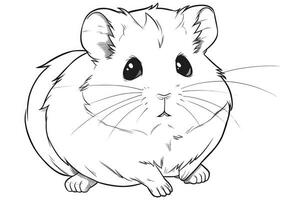 Färbung Seite Gliederung von Karikatur süß wenig Hamster. Illustration Färbung Buch zum Kinder. generativ ai foto