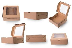 verschiedene Karton Kisten zum schnell Essen isoliert auf Weiß Hintergrund. recycelbar Karton Kisten zum verschiedene Lebensmittel. foto