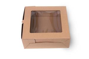 Karton Box zum schnell Essen isoliert auf Weiß Hintergrund. recycelbar Karton Kisten zum verschiedene Lebensmittel. foto