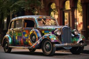 befleckt Glas Oldtimer auf ein Straße foto