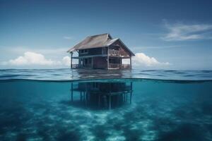 ein Haus auf das Boden von das Ozean unter Wasser erstellt mit generativ ai Technologie. foto