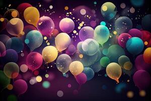 Feier Party Banner mit bunt Luftballons Hintergrund. Hintergrund. einstellen von Luftballons zum Geburtstage, Jahrestage, und Feier Party Dekorationen. generativ ai foto