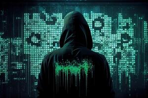 Hacker sind hacken hinter das Matrix von Computers. ai generiert foto