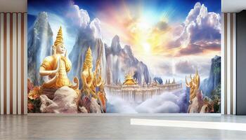 abstrakt Panorama- Hintergrund mit paradiesisch Götter Landschaft Hintergrund. ai generiert foto