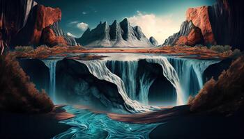 abstrakt Panorama Hintergrund mit Berge, unter Wasser Beleuchtung, Landschaft Hintergrund. ai generiert foto